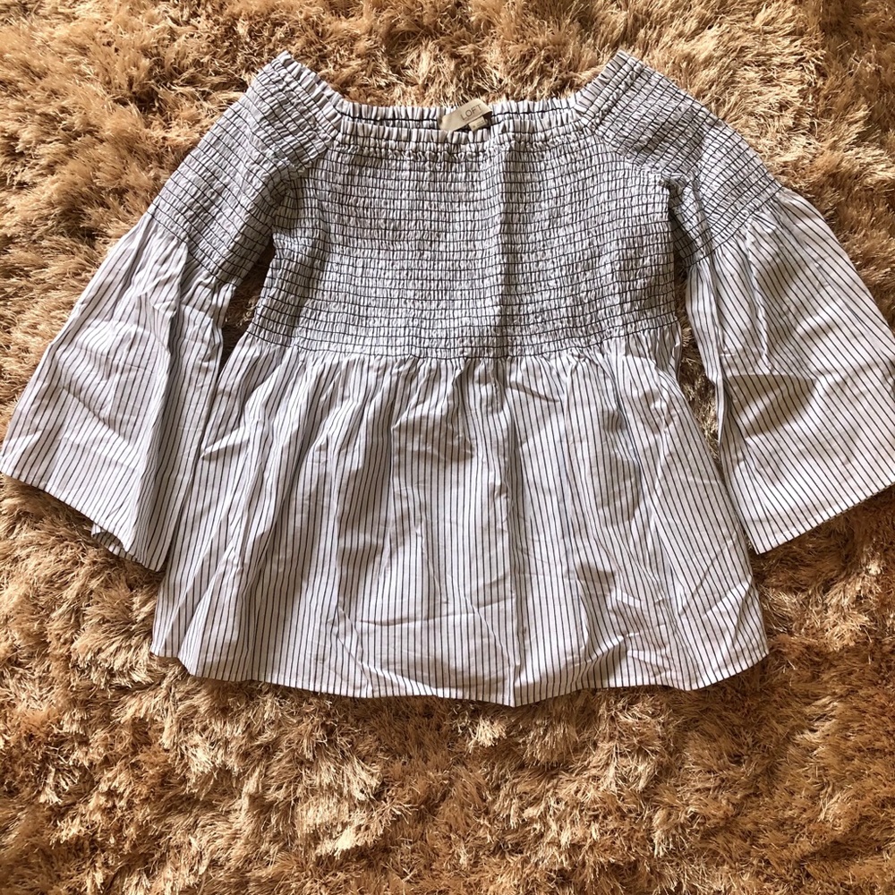 Loft Pinstriped Off the Shoulder Blouse